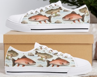 Trout Fish Low Top Sneakers, Fishing Gift Shoes