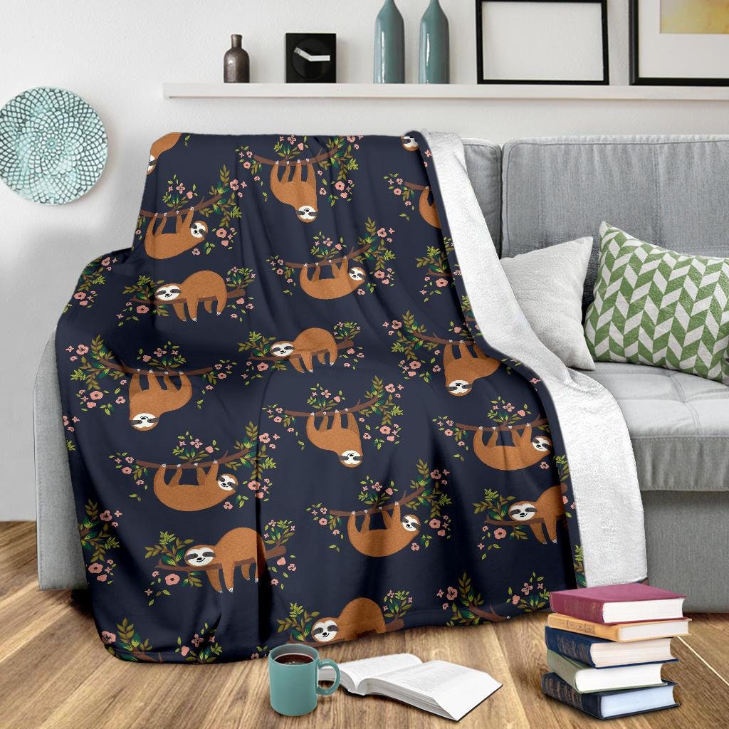 Floral Sloth Pattern Print Hooded Blanket