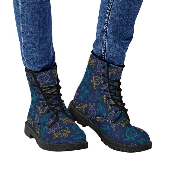 Sea Turtle Hawaiian Pattern Print Men Women Leather Boots main image 0