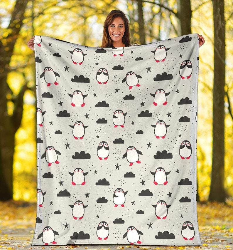 Penguin Blanket Penguin Throw Blanket Penguin Fleece Etsy