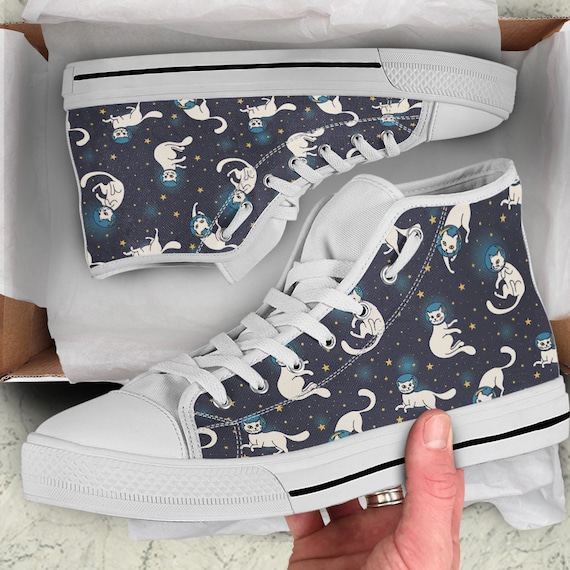 Cat High Top Shoes Cat Sneakers Cat Women High Top Shoes Etsy