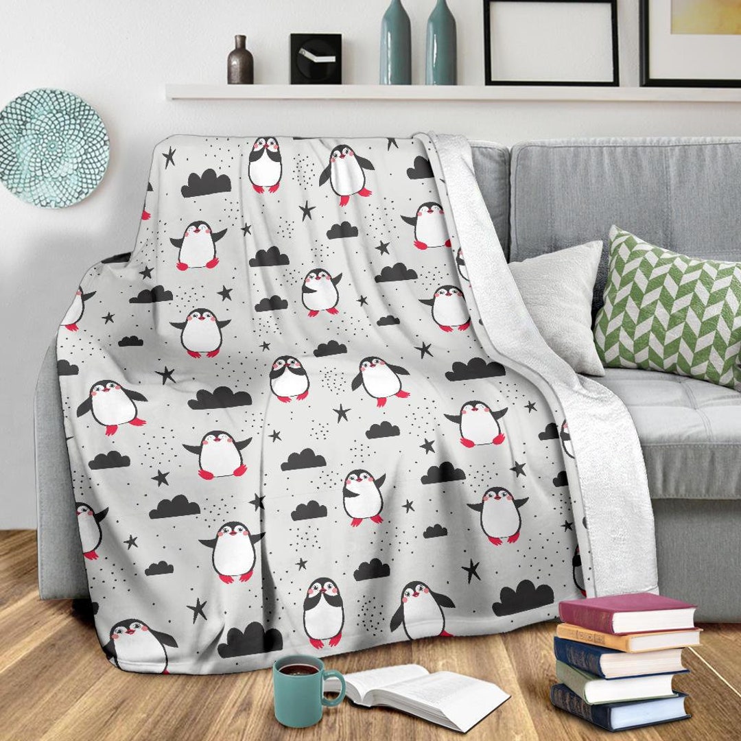 Penguin Blanket Penguin Throw Blanket Penguin Fleece Etsy