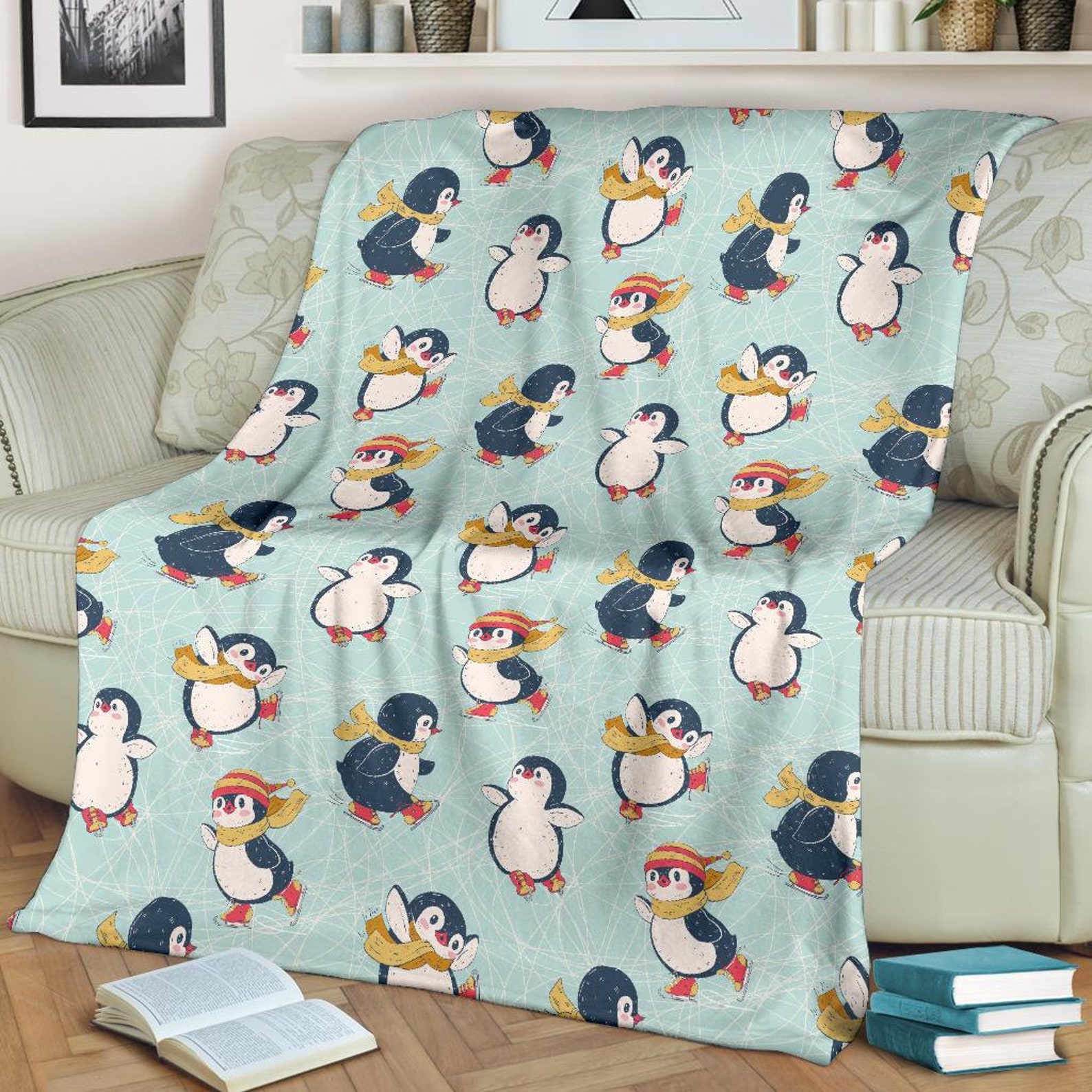 Penguin Blanket Penguin Throw Blanket Penguin Fleece Etsy