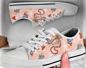 Snake Print Low Top Canvas Sneakers: Women's Fashion Shoes