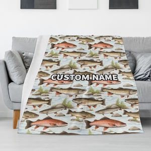 Personalized Trout Fleece Throw Blanket, Trout Fish Blanket, Fishing lover gift