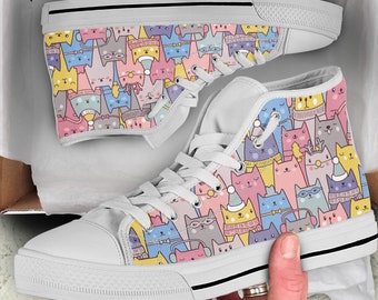 Buecoutes Gangster Cat Canvas Shoes High Top Design Black Sneakers Unisex Style Buecoutes Gangster Cat Canvas Shoes High Top Design Black Sneakers Unisex Style