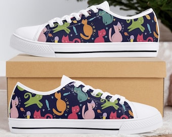 Cat Print Canvas Sneakers – Personalized Low Top Shoes