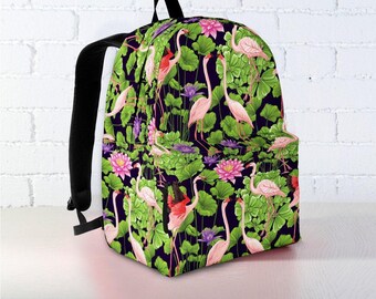 Pink Flamingo Backpack, Tropical Bird Men Women Kids Gift  display picture 3