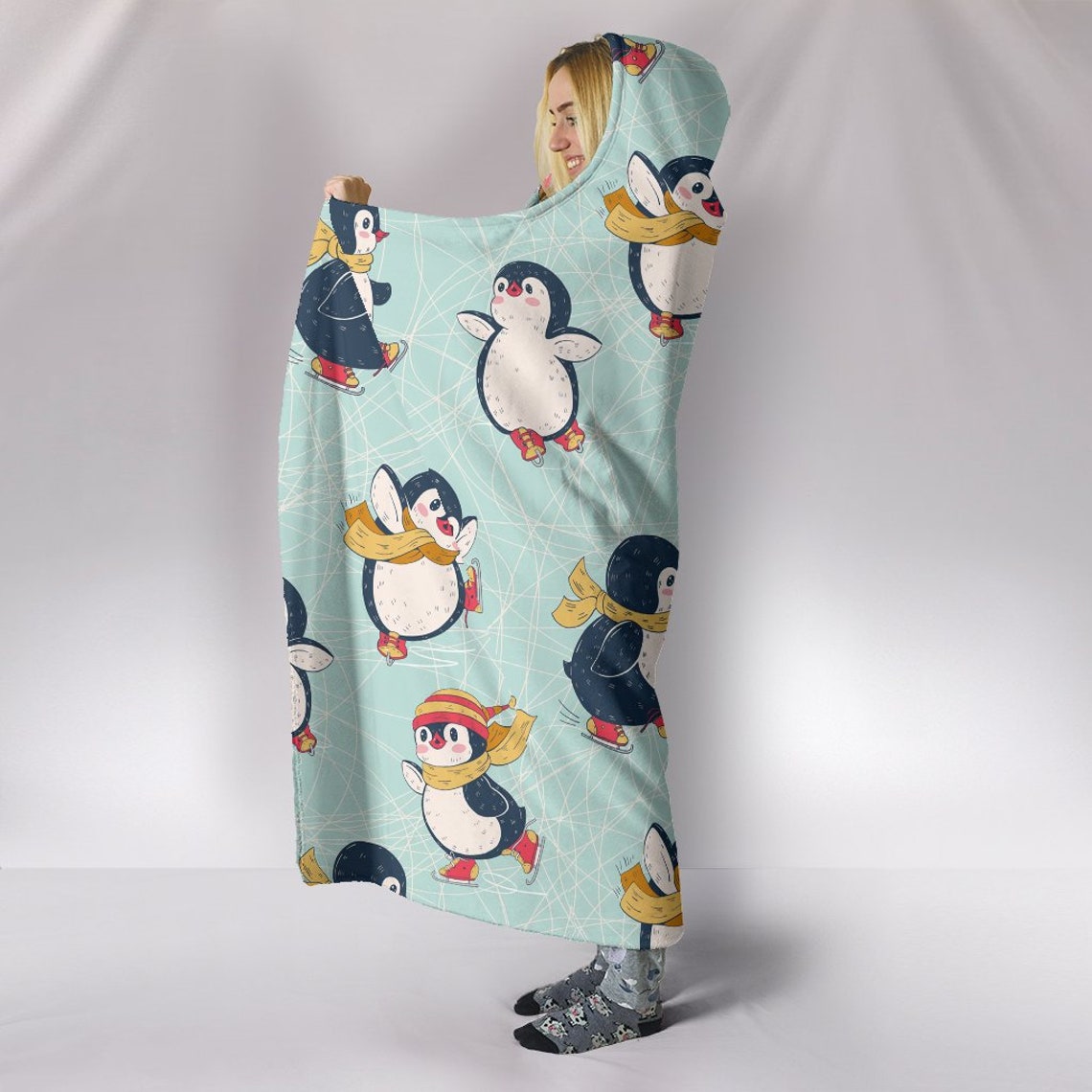 Penguin Hooded Blanket Penguin Blanket Penguin Blanket Etsy