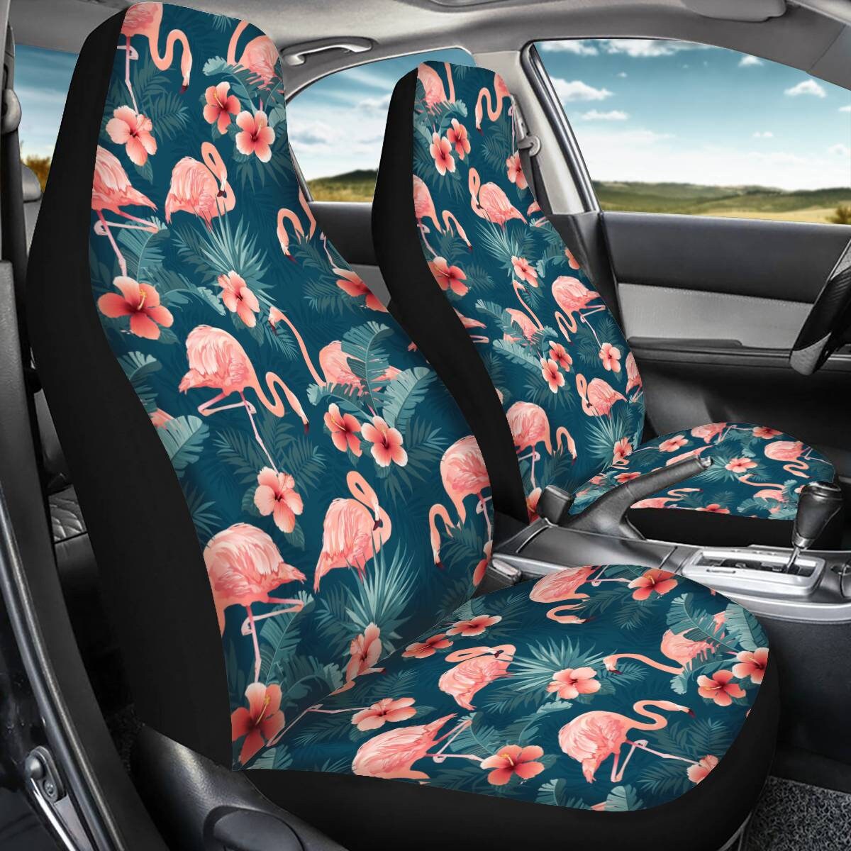 Set von 2 Autositzbezüge Tulip Poppy Flamingo und Kaktus Universal