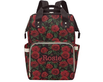 Personalized Rose Diaper Bag Backpack, Custom Name Diaper Bag Backpack, Baby Shower Gift