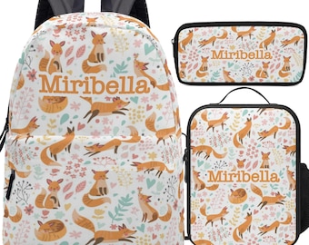 Personalized Fox Backpack: Lunch Bag & Pencil Case