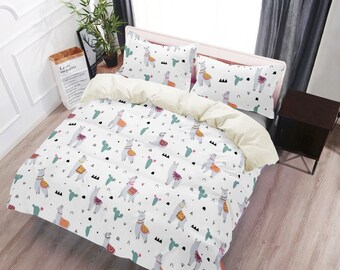 BOLIMAO 3 Pieces Alpaca Llama Cactus Cute Cartoon Lama Duvet Cover Set King Size Breathable Bedding Sets Room Decor for Adult Women Men Teens 1 Duvet Cover + 2 Pillowcases BOLIMAO 3 Pieces Alpaca Llama Cactus Cute Cartoon Lama Duvet Cover Set King Size Breathable Bedding Sets Room Decor for Adult Women Men Teens 1 Duvet Cover + 2 Pillowcases