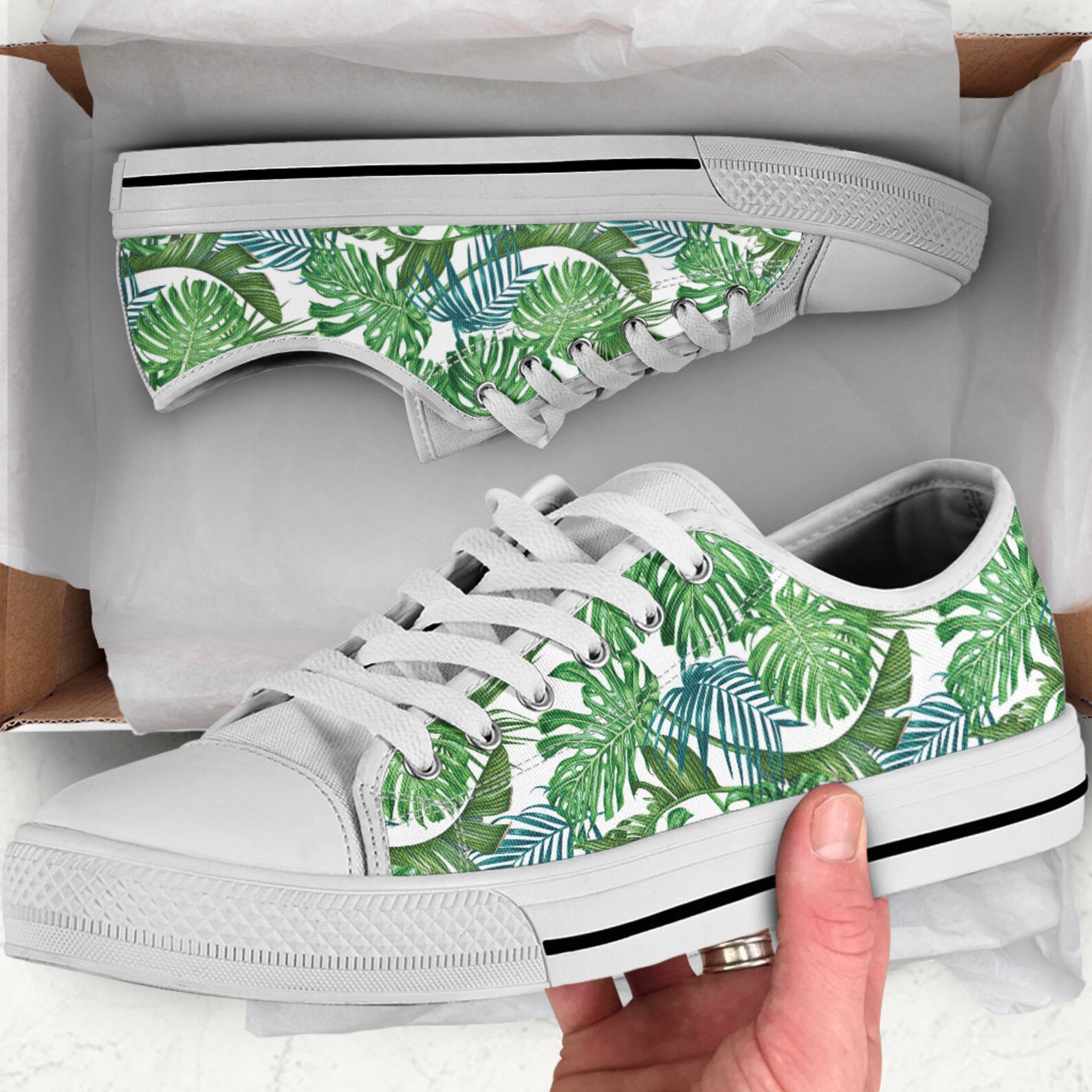 Floral Banana Leaves Elephant Print Black Sneaker Shoes For Men Women main image 0
