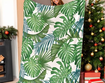 Tropical Leaves Blanket, Tropical Leaves Throw Blanket, Tropical Leaves Fleece Blanket