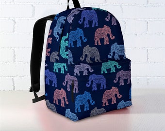 Custom Text Elephant School Backpack - Personalized Daypack For Women, Girls, Casual Use