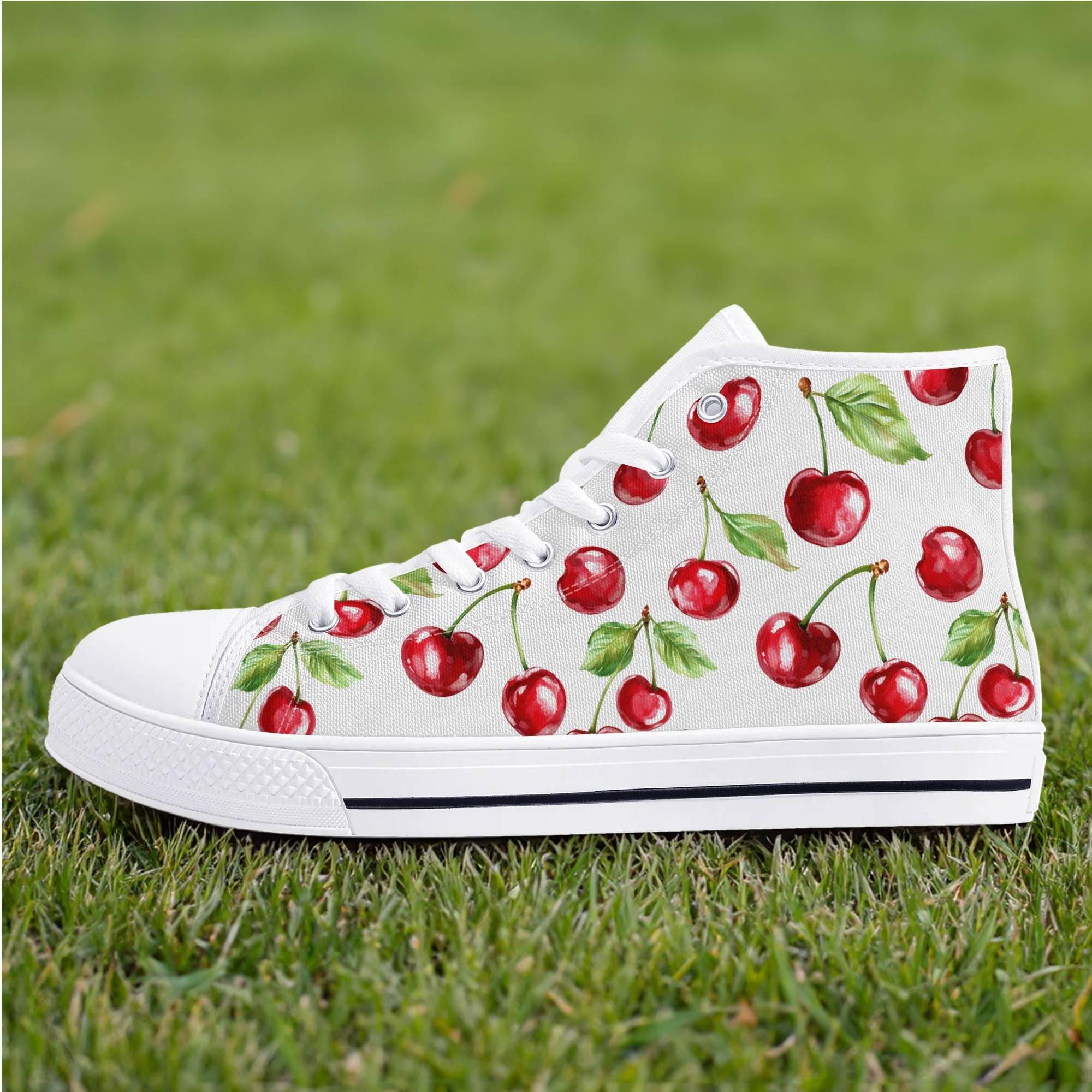 題名『Cherry』 Cherry Hi-top Sneakers: Stylish Canvas Shoes for Women