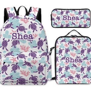 Personalisierte Meeresschildkröten Rucksack Set - Schultasche, Stiftetasche, Stiftetasche, personalisierter Rucksack