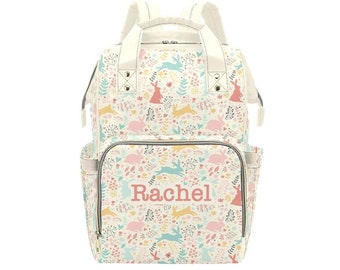 Personalized Rabbit Diaper Bag Backpack, Custom Name Diaper Bag Backpack, Baby Shower Gift