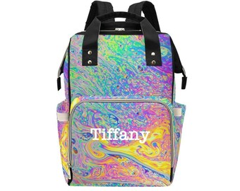 Personalized Psychedelic Diaper Bag Backpack, Custom Name Diaper Bag Backpack, Baby Shower Gift