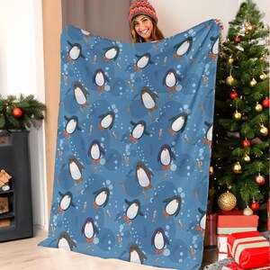 Penguin Blanket, Penguin Throw Blanket, Penguin Fleece Blanket, Penguin Kid Blanket, Penguin Adult Blanket