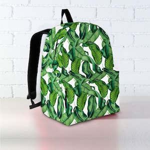Sac à dos personnalisé en forme de feuilles tropicales - Sac d'école pour enfants et adultes avec prénom personnalisé, sac à dos en forme de feuille botanique