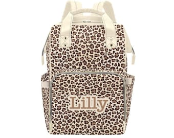 Zaino per borsa per pannolini leopardato personalizzato, zaino per borsa per pannolini con nome personalizzato, regalo per baby shower
