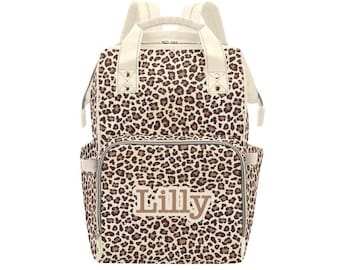 Personalized Leopard Diaper Bag Backpack, Custom Name Diaper Bag Backpack, Baby Shower Gift