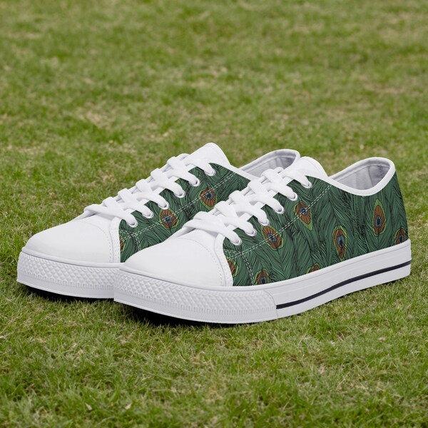 Peacock Rose Feather Pattern Print Black Sneaker Shoes For Men Women