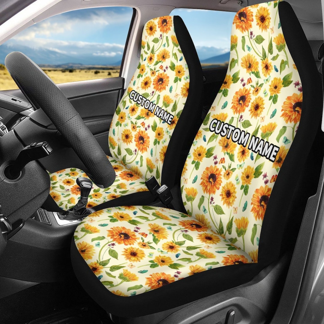 Personalized Sunflower Car Seat Cover, Sunflower Car Seat Set, Sunflower Lover, Sunflower Front