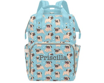 Personalized Pug Diaper Bag Backpack, Custom Name Diaper Bag Backpack, Baby Shower Gift