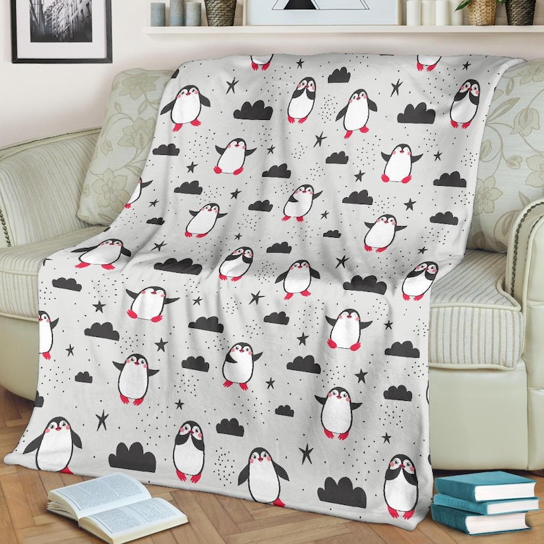 Penguin Blanket Penguin Throw Blanket Penguin Fleece Etsy