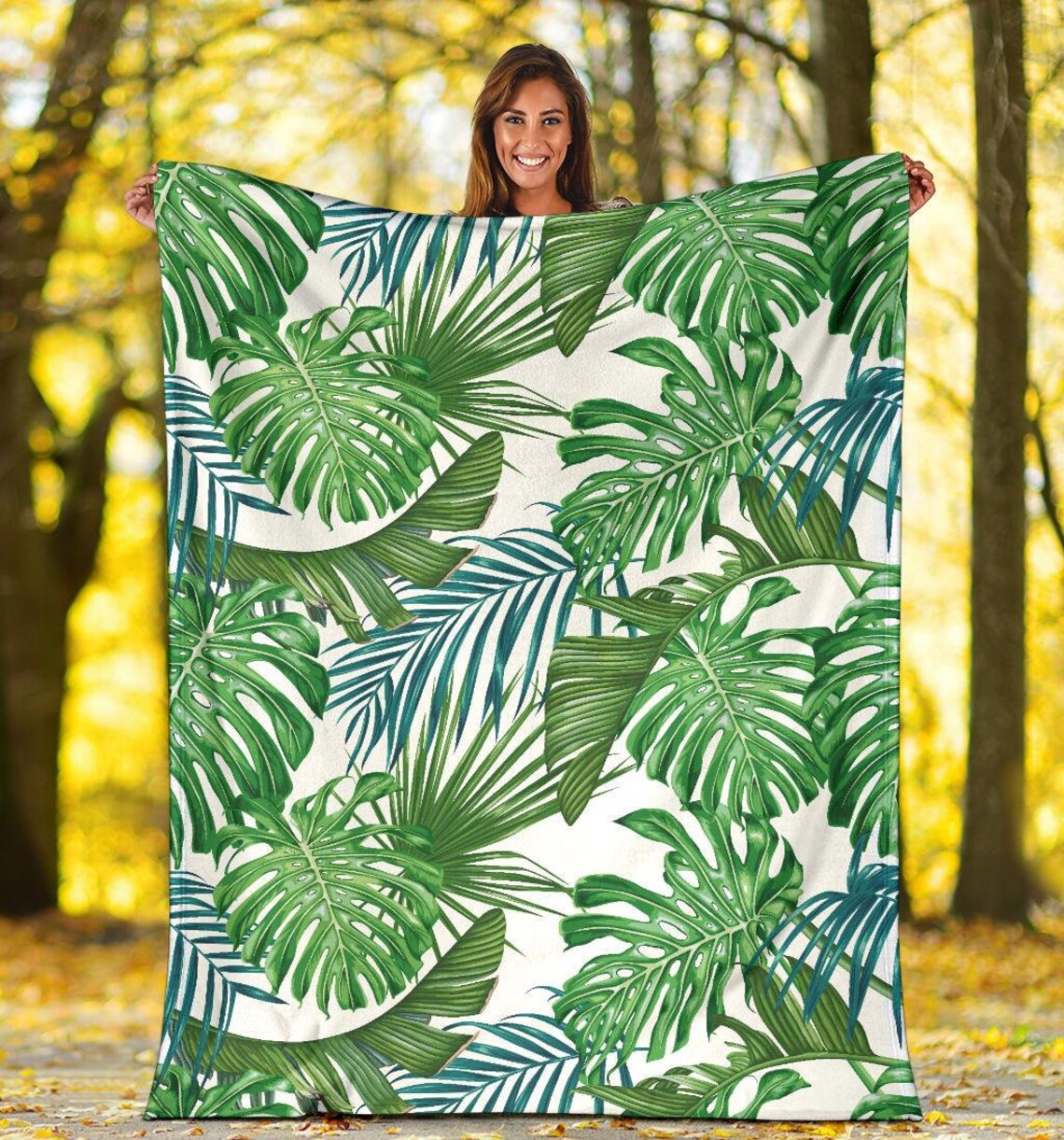 Tropical Leaves Blanket Tropical Leaves Throw Blanket Etsy UK