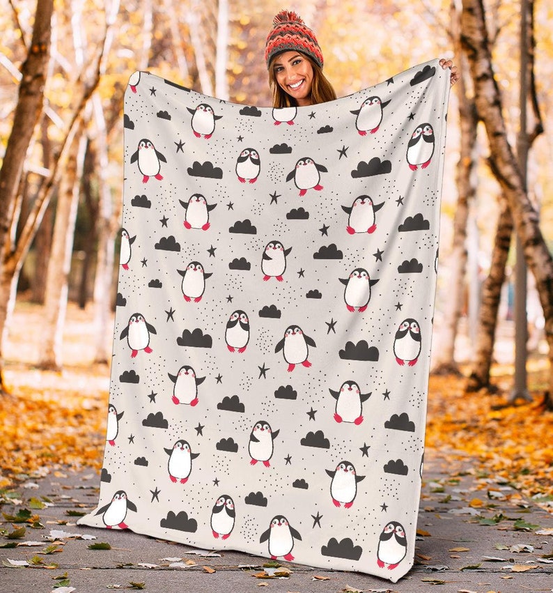 Penguin Blanket Penguin Throw Blanket Penguin Fleece Etsy