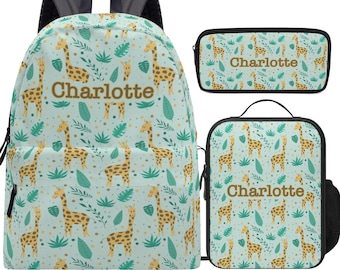 Personalized Giraffe Backpack Set: Lunch Bag & Pencil Case