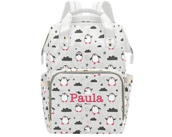 Personalized Penguin Diaper Bag Backpack, Custom Name Diaper Bag Backpack, Baby Shower Gift