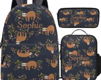 Personalized Sloth Backpack Set: Lunch Bag & Pencil Case