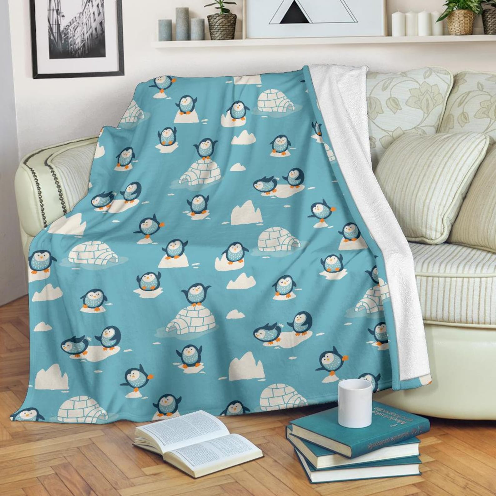 Penguin Blanket Penguin Throw Blanket Penguin Fleece Etsy