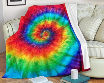 Rainbow Tie Dye Fleece Blanket: Ultra-soft Suede Polyester