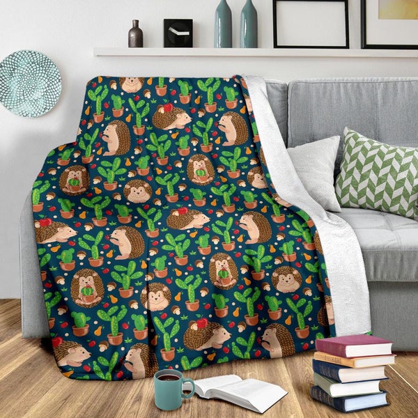 Personalized Woodland Hedgehog Fleece Baby Blanket: Cottagecore Stroller Blanket main image 0