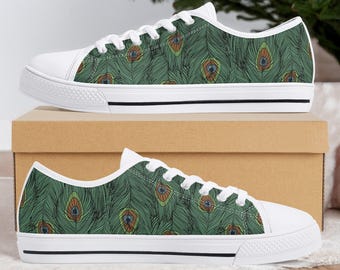 Peacock Feather Canvas Shoes: Low Top Sneakers
