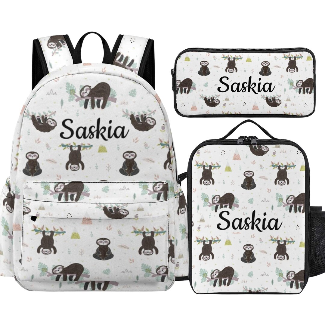 Sloth Preppy Backpack Personalized Sloth Backpack Set: Custom Sloth School Bag, Lunch Bag ...