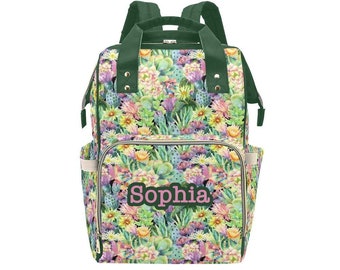 Personalisierter Sukkulenten-Windeltasche-Rucksack, benutzerdefinierter Name-Windeltasche-Rucksack, Baby-Dusche-Geschenk
