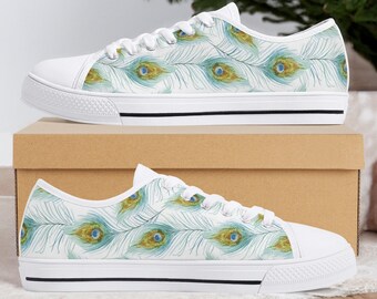Peacock Feather Canvas Shoes: Low Top Sneakers