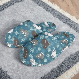 Cat Print House Slippers, Soft Plush Lining, Anti-Slip Sole