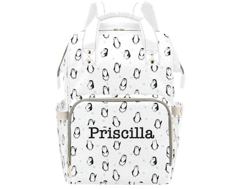 Personalized Penguin Diaper Bag Backpack, Custom Name Diaper Bag Backpack, Baby Shower Gift
