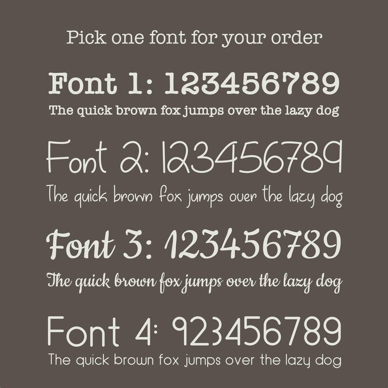 a collection of different font styles, each with its own unique characteristics. The fonts vary in size, color, and design, offering a diverse range of options for users to choose from when selecting a font for their order.