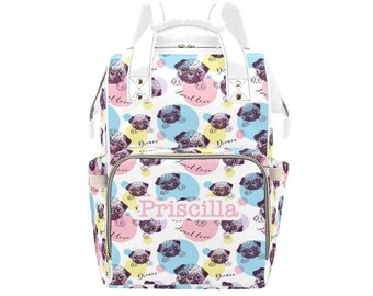 Personalized Pug Diaper Bag Backpack, Custom Name Diaper Bag Backpack, Baby Shower Gift