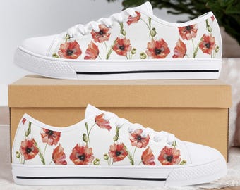 Lage canvas sneakers met klaprozenprint