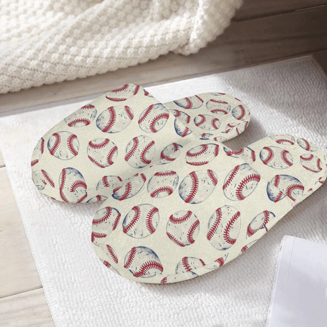 Cozy Baseball Patterned Indoor Slippers - Etsy